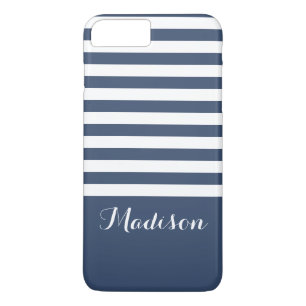 Navy Blue and White Classic Stripes Monogram iPhone 8 Plus/7 Plus Case