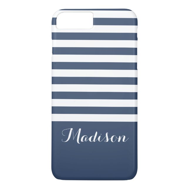 Navy Blue and White Classic Stripes Monogram Case-Mate iPhone Case (Back)