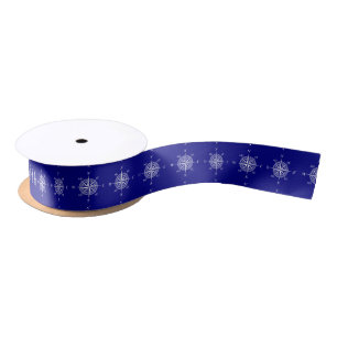 Navy Blue And White Coastal Decor Compass Rose Satin Ribbon