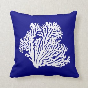 Navy Blue And White Coastal Decor Coral Cushion