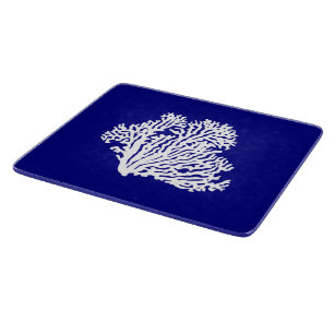 Navy Blue And White Coastal Decor Coral Cutting Board