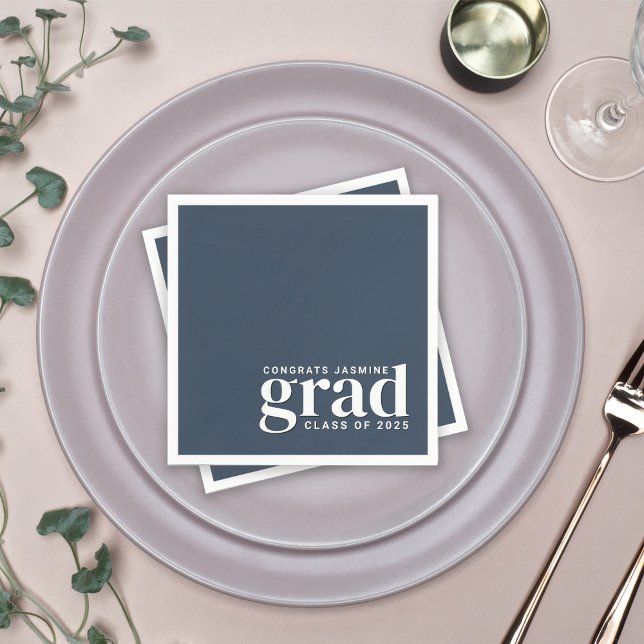 Navy Blue and White Congrats Grad Class Year  Napkin (Creator Uploaded)
