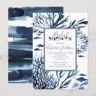 Navy Blue and White Coral Reef Bridal Shower Invitation