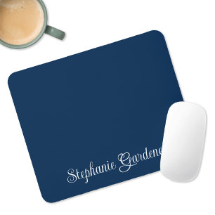 Navy Blue and White Curly Calligraphy Mouse Mat