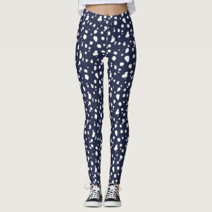 Navy Blue and White Dalmatian Print Leggings