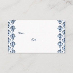 Navy Blue and White Damask Wedding Place Cards