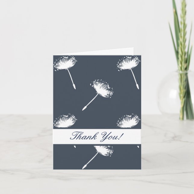 Navy Blue and White Dandelion Flowers Thank You (Front)