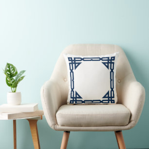 Navy Blue and White Decorarive Geometric Frame Cushion