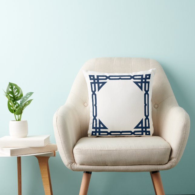 Navy Blue and White Decorarive Geometric Frame Cushion (Chair)