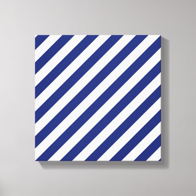 Navy Blue and White Diagonal Stripes Pattern Canvas Print (Front)