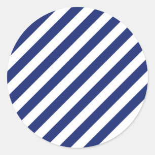 Navy Blue and White Diagonal Stripes Pattern Classic Round Sticker