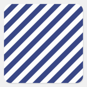 Navy Blue and White Diagonal Stripes Pattern Square Sticker