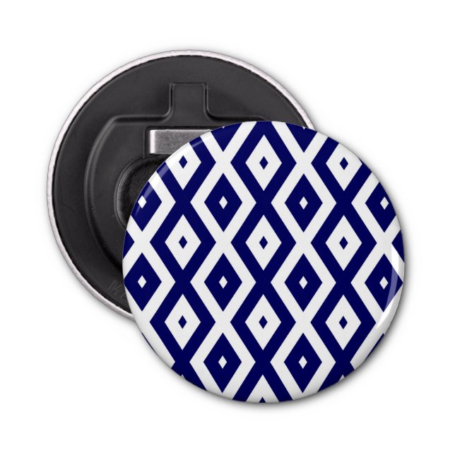 Navy blue and white diamond pattern bottle opener (Front)