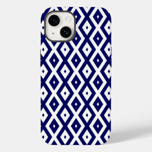 Navy blue and white diamond pattern Case-Mate iPhone 14 case