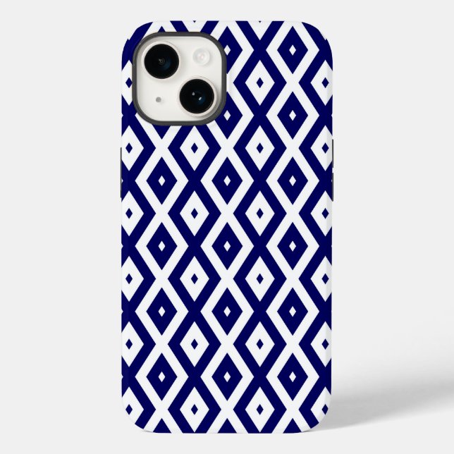 Navy blue and white diamond pattern Case-Mate iPhone case (Back)