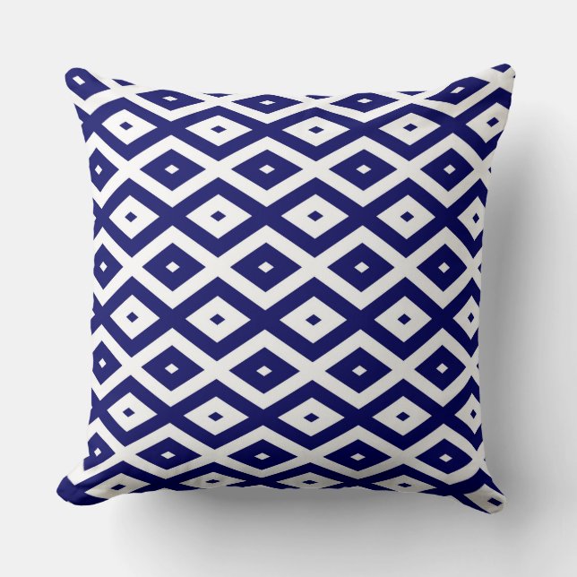Navy blue and white diamond pattern cushion (Front)