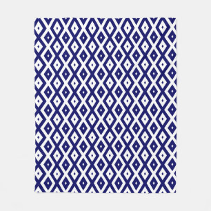 Navy blue and white diamond pattern fleece blanket