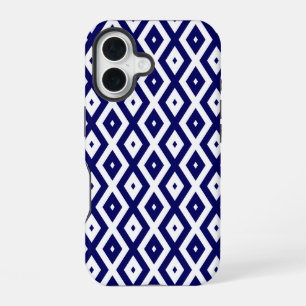 Navy blue and white diamond pattern iPhone 16 case