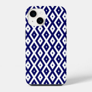Navy blue and white diamond pattern iPhone 14 case