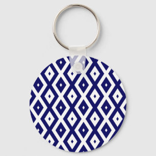 Navy blue and white diamond pattern key ring