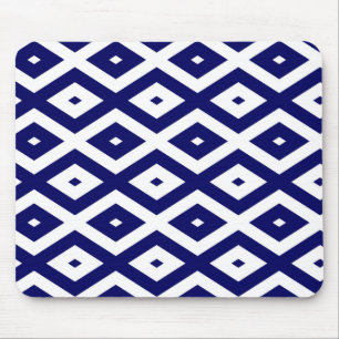 Navy blue and white diamond pattern mouse mat
