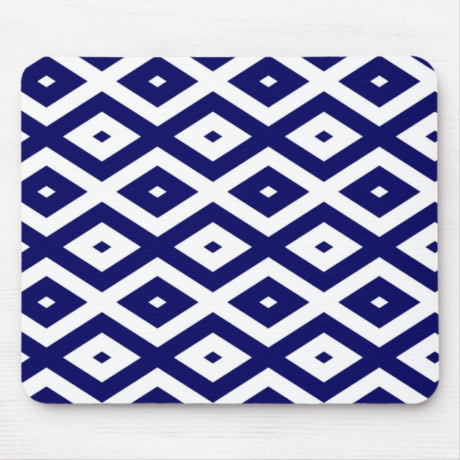 Navy blue and white diamond pattern mouse mat (Front)