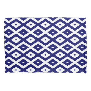 Navy blue and white diamond pattern pillowcase