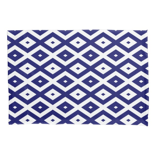 Navy blue and white diamond pattern pillowcase (Front)
