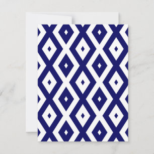 Navy blue and white diamond pattern RSVP card