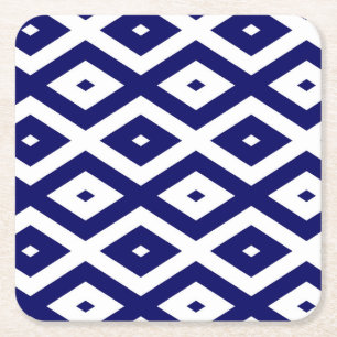 Navy blue and white diamond pattern square paper coaster