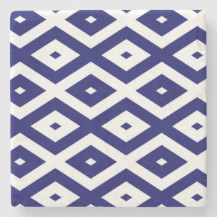 Navy blue and white diamond pattern stone coaster