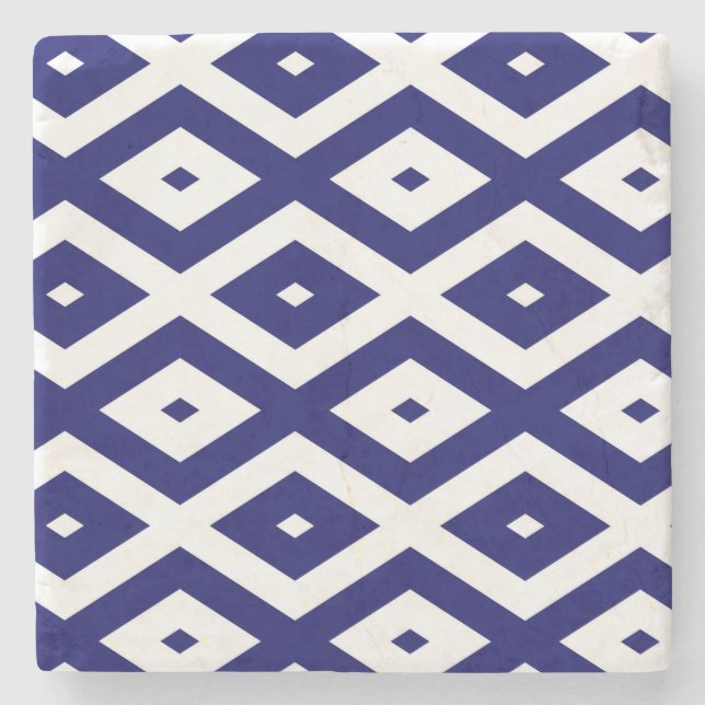 Navy blue and white diamond pattern stone coaster (Front)
