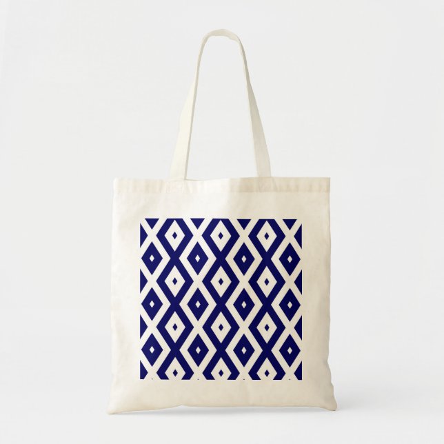 Navy blue and white diamond pattern tote bag (Front)