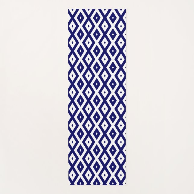 Navy blue and white diamond pattern yoga mat (Front)