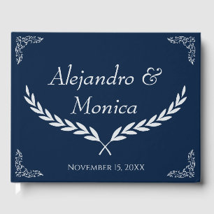 Navy Blue and White Elegant Corner Wedding Guest Book
