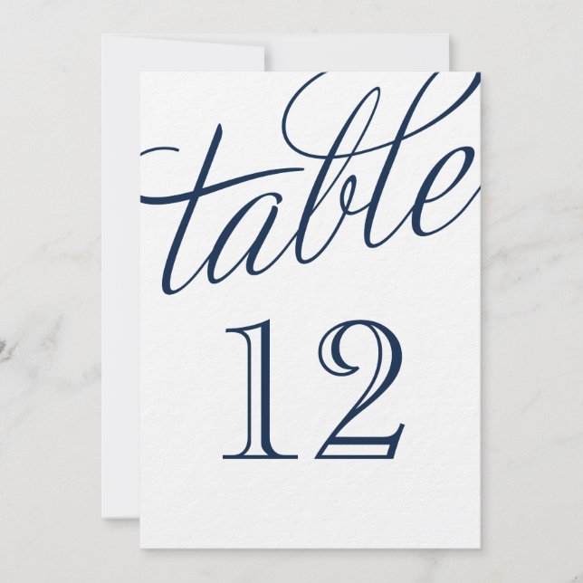 Navy Blue and White Elegant Script Table Numbers (Front)