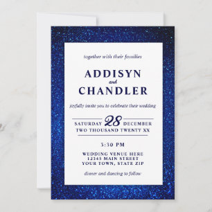 Navy Blue and White Elegant Simple Modern Wedding  Invitation