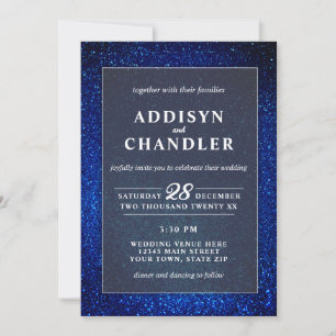 Navy Blue and White Elegant Simple Modern Wedding  Invitation
