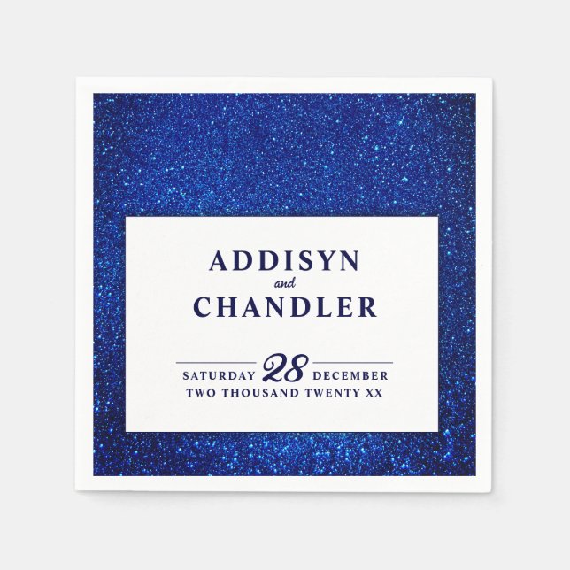 Navy Blue and White Elegant Simple Modern Wedding  Napkin (Front)