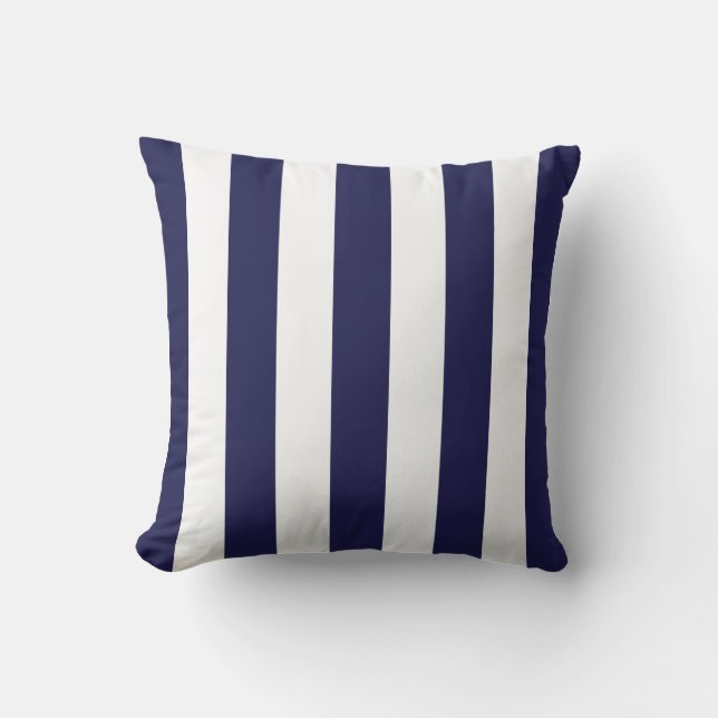 Navy Blue and White Extra Large Stripe Pattern Cushion (Front)