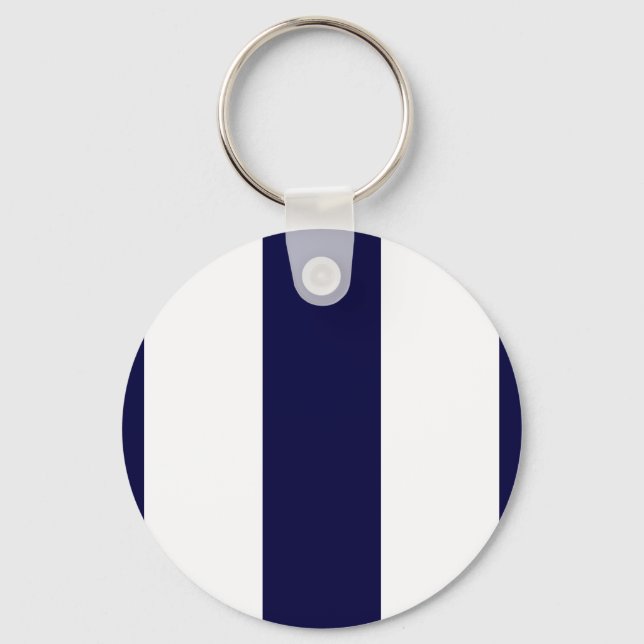 Navy Blue and White Extra Large Stripe Pattern Key Ring (Front)