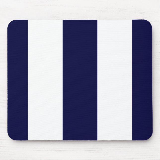Navy Blue and White Extra Large Stripe Pattern Mouse Mat (Front)