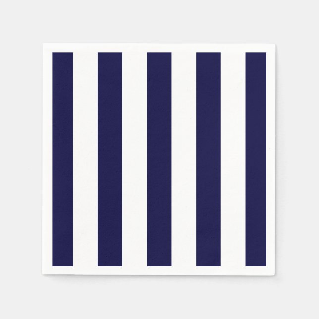 Navy Blue and White Extra Large Stripe Pattern Napkin (Front)