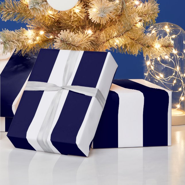 Navy Blue and White Extra Large Stripe Pattern Wrapping Paper (Holidays)