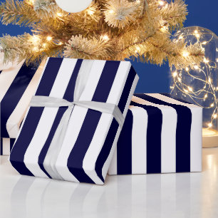 Navy Blue and White Extra Large Stripe Pattern Wrapping Paper