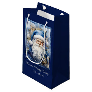 Navy Blue and White Father Christmas Small Gift Bag