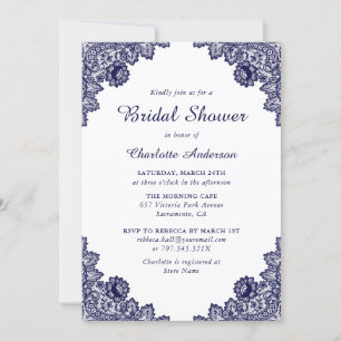 Navy Blue and White Floral Bridal Shower Invitation