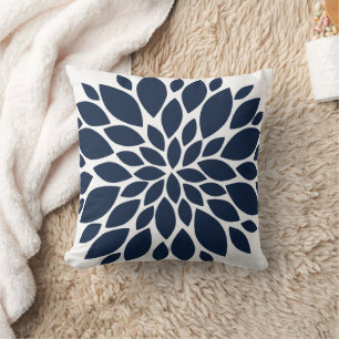 Navy Blue and White Floral Burst Cushion