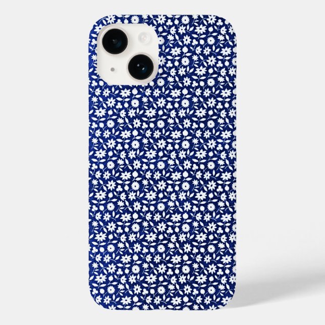 Navy Blue and White Floral Pattern Case-Mate iPhone Case (Back)