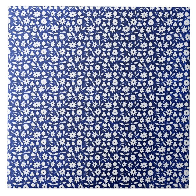 Navy blue and white floral pattern tile (Front)